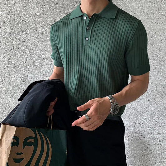 Luxury Knit Polo Striped Button Down Solid
